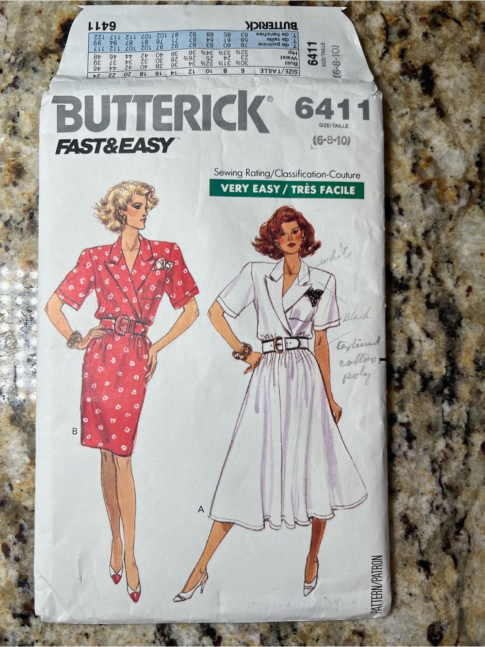 Vintage 1988 Butterick 6411 Wrap Look Dress Pattern Sizes 6 8 10 Officecore